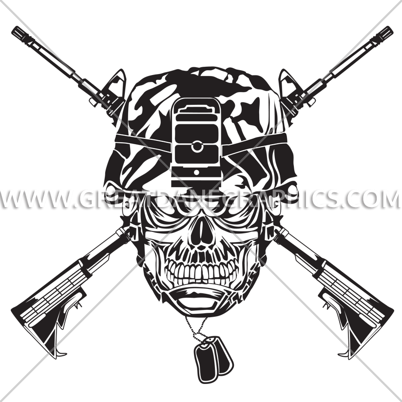 825x825 Skull Army Helmet Production Ready Artwork For T Shirt Printing