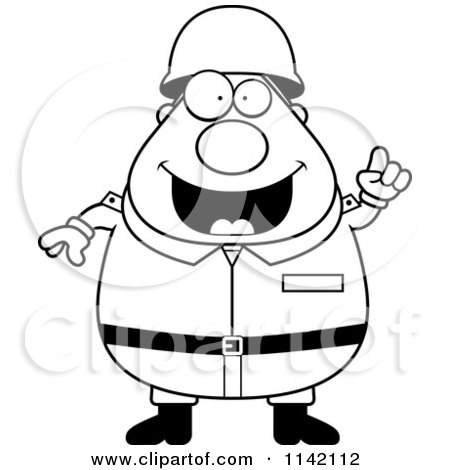 450x470 Cartoon Clipart Of A Black And White Chubby Army Man With An Idea