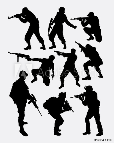 399x500 Army Soldier Pose With Gun Weapon Silhouette. Good Use For Symbol