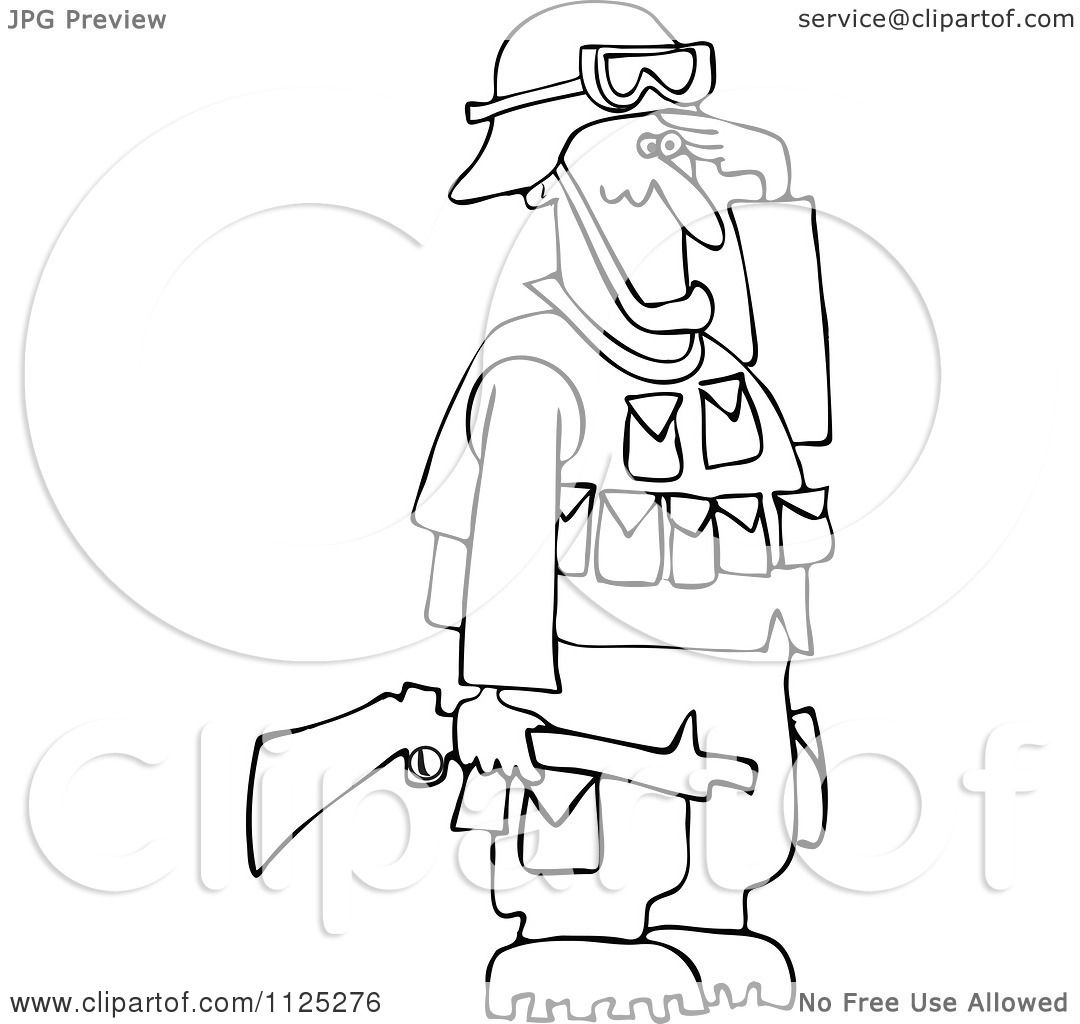 1080x1024 Cartoon Of An Outlined Army Soldier Holding A Gun And Saluting
