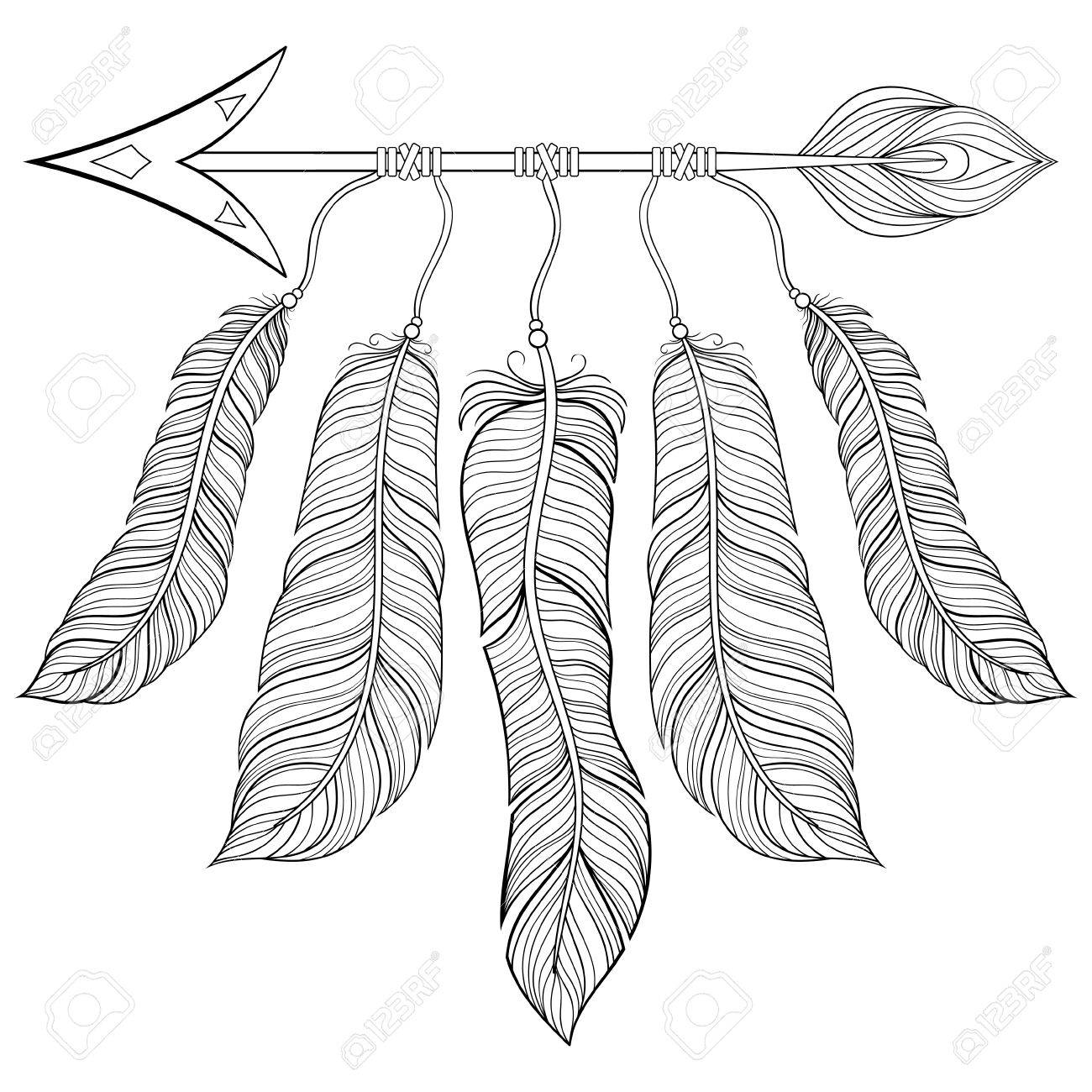 1300x1300 Boho Chic Ethnic Arrow With Feathers, Freedom Concept. Hand Drawn
