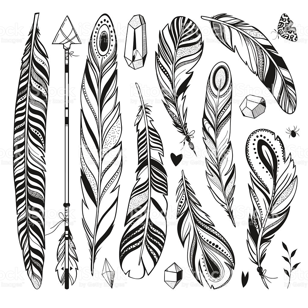 1024x1024 Feathers, Crystals, Arrow, Butterfly And Other Hand Drawn Elements