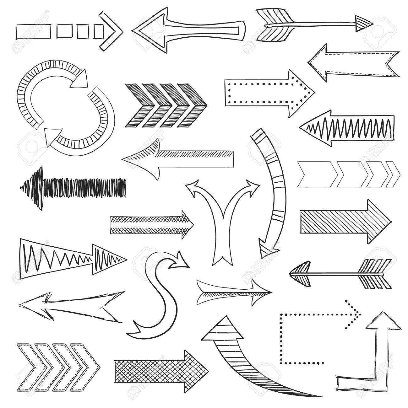 1299x1300 Different Directions Arrows Sketch Pencil Drawing Icons Set Flat