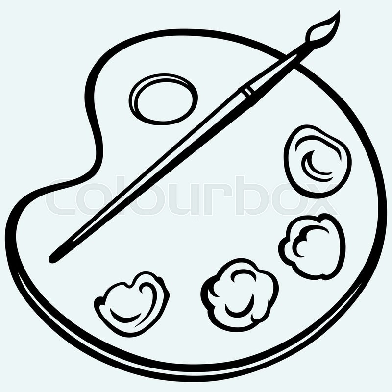 800x800 Artist's Palette And Brush. Isolated On Blue Background. Vector