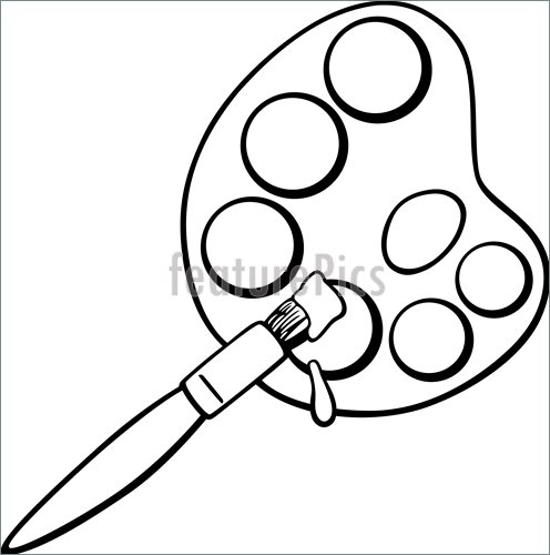 496x500 Artistic Tools Brush And Palette Clip Art Coloring Page