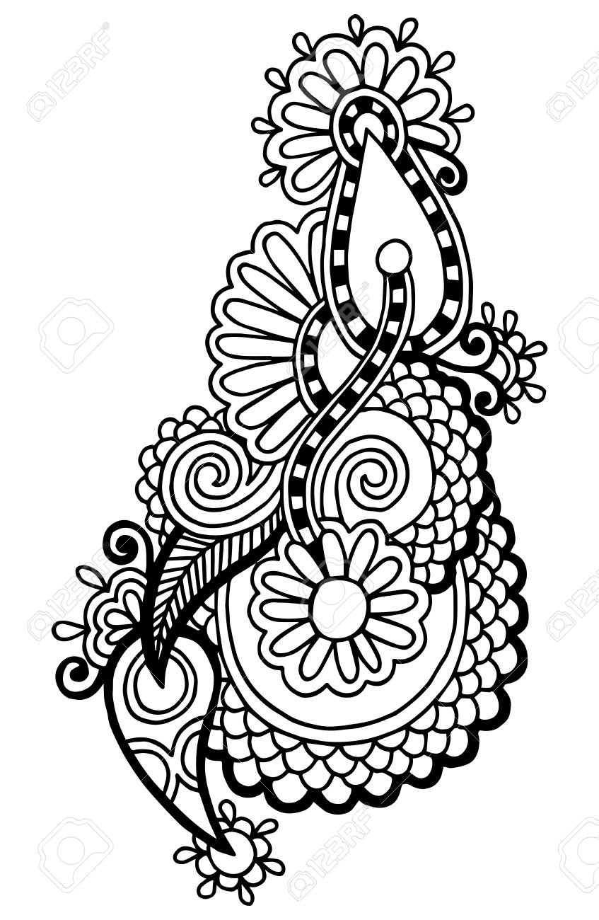 847x1300 Black Line Art Ornate Flower Design, Ukrainian Ethnic Style