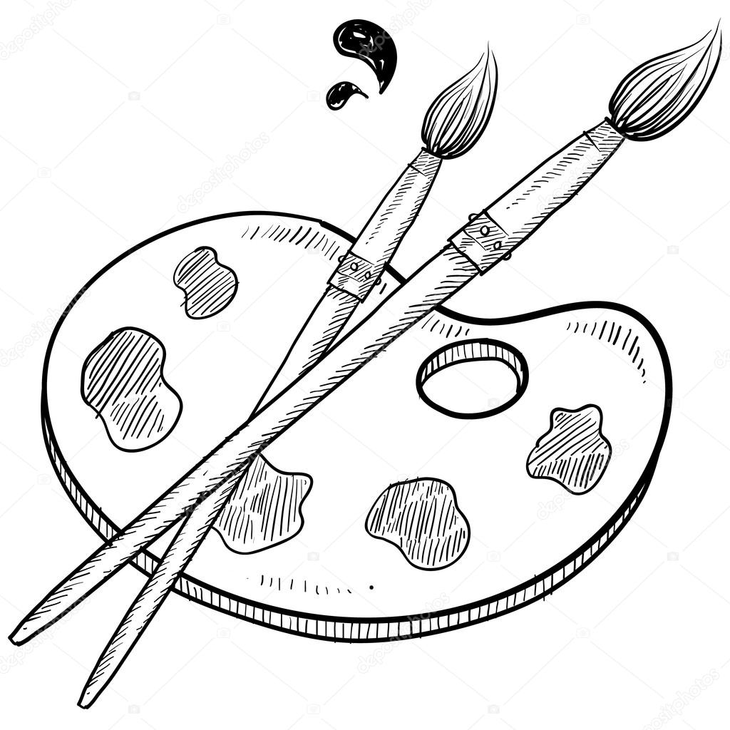 1024x1024 Artist's Brushes And Palette Stock Vector Lhfgraphics