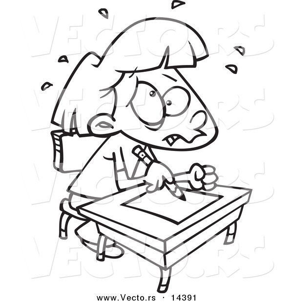 600x620 Vector Of A Cartoon Stressed School Girl Taking A Test