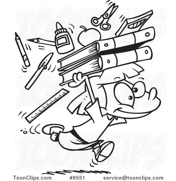 581x600 Cartoon Black And White Line Drawing Of A School Girl Running