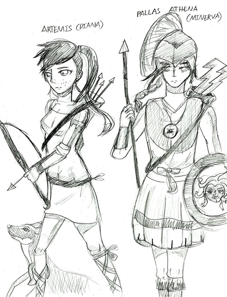 782x1022 Greek Mythology Athena And Artemis (Sketch) By Anonymous112358096