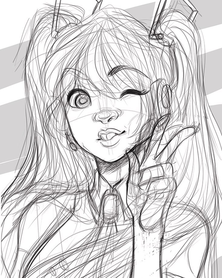 732x915 Here Is The Sketch Of My Hatsune Miku Painting!
