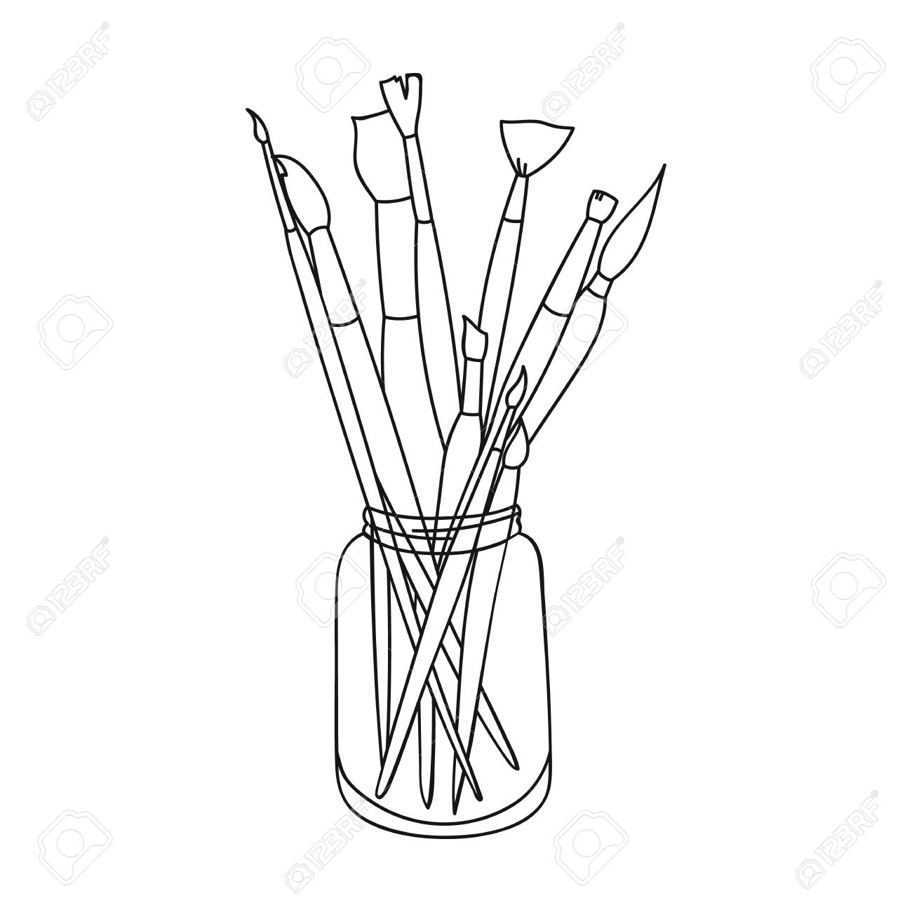 1300x1300 Paintbrushes For Painting In The Jar Icon In Outline Style