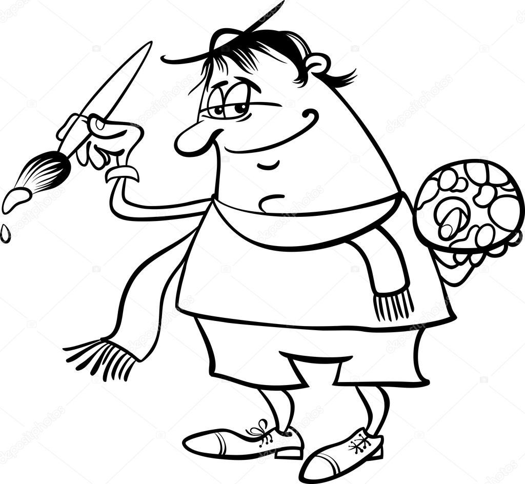 1024x944 Painter Artist Cartoon Coloring Page Stock Vector Izakowski