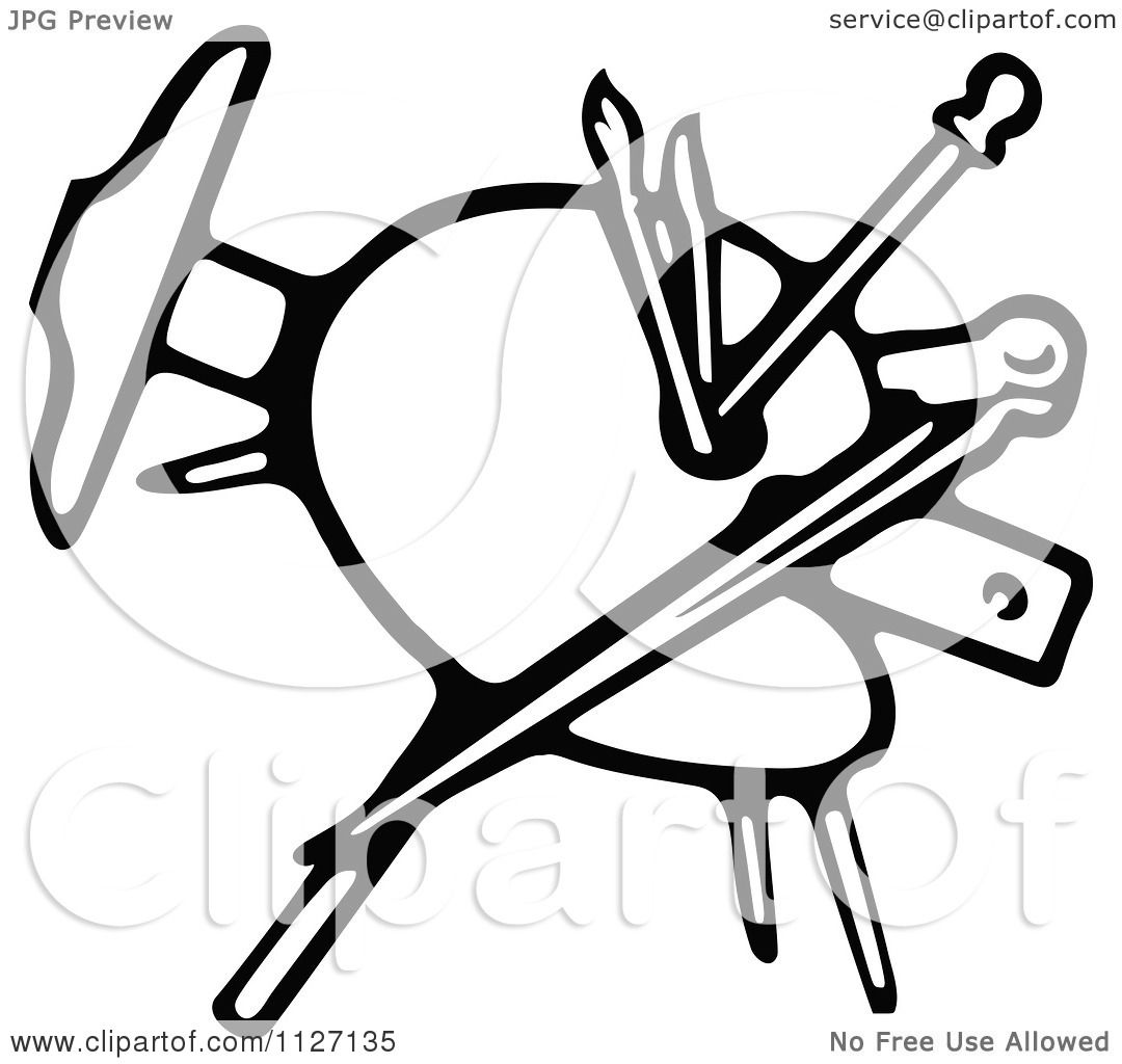 1080x1024 Clipart Of A Retro Vintage Black And White Artist Palette