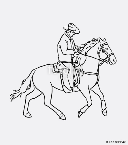 444x500 Cowboy Riding Horse Sketch. People Activity Artistic Drawing, Good