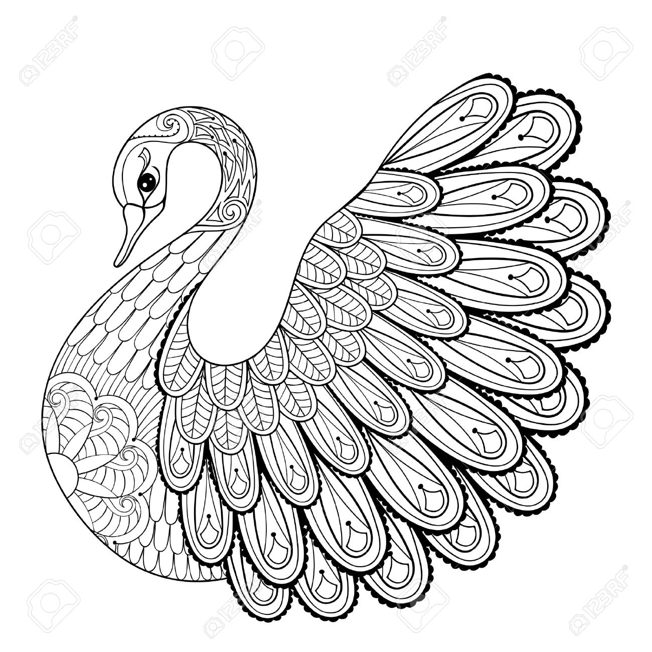 1300x1300 Hand Drawing Artistic Swan For Adult Coloring Pages In Doodle