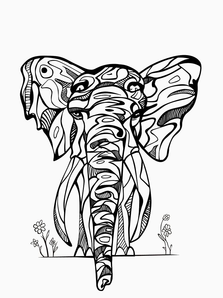 750x1000 African Elephant Artsy Tribal Illustration Women's Relaxed Fit T