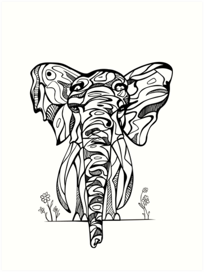 413x549 African Elephant Artsy Tribal Illustration Art Prints By