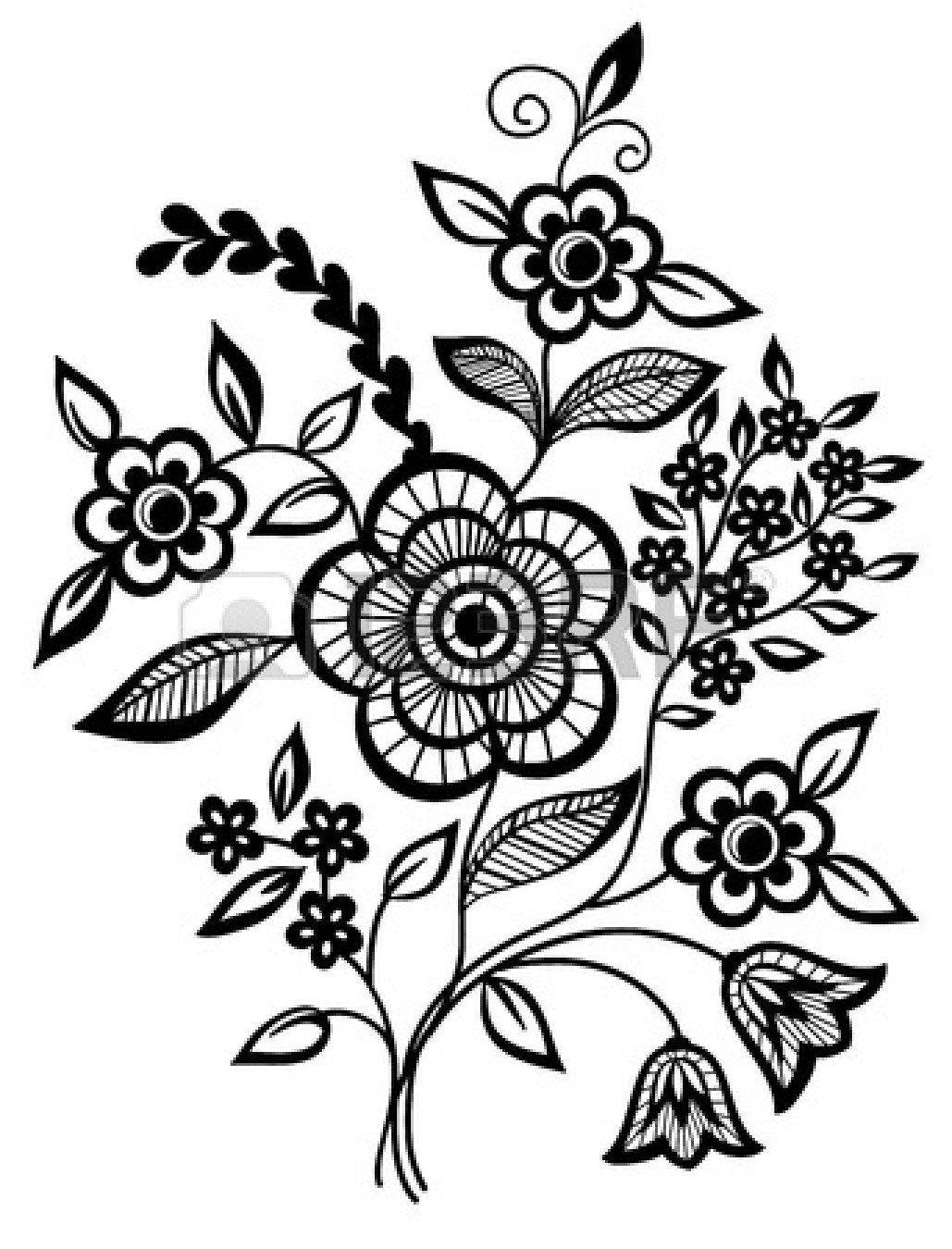 1029x1350 Black And White Flowers And Leaves Design Element Vector Drawing