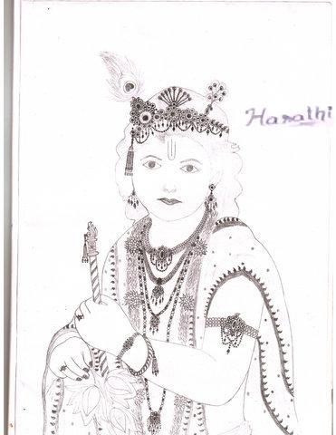 371x480 Lord Krishna Pencil Sketch