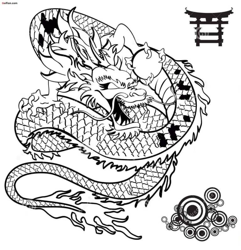 768x797 Cool Black Outline Asian Dragon Tattoo Stencil