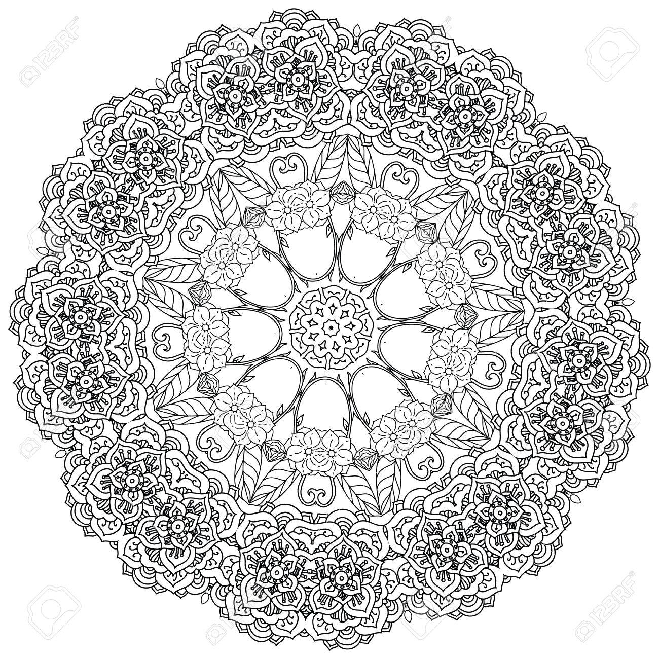1300x1300 Contoured Asian Style Flowers In Mandala Shape. Zen Style Picture