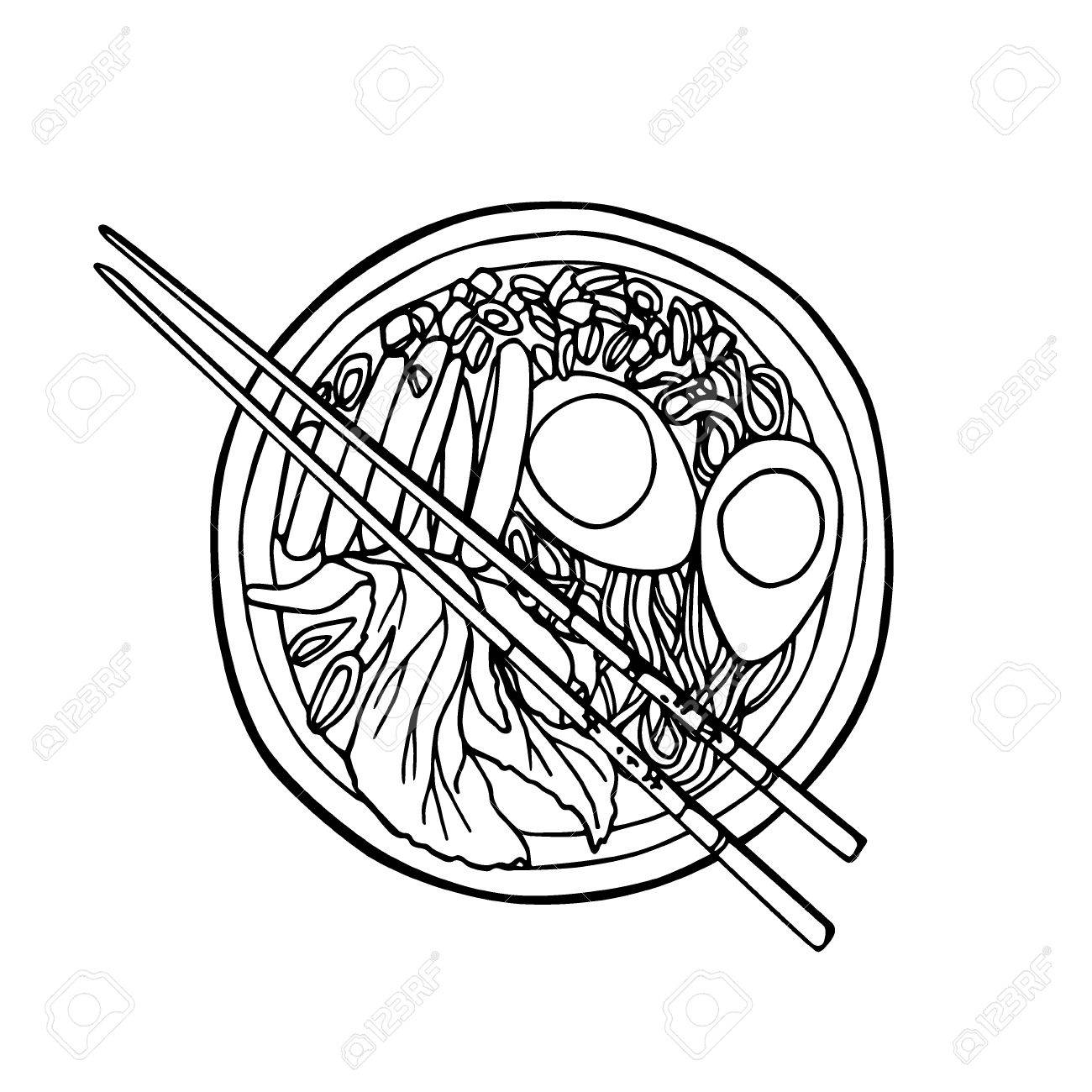 1300x1300 Vector Illustration Of Hand Drawn Asian Noodle Bowl And Chopsticks
