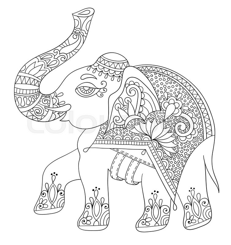 755x800 Ethnic Indian Elephant Line Original Drawing, Adults Coloring Book