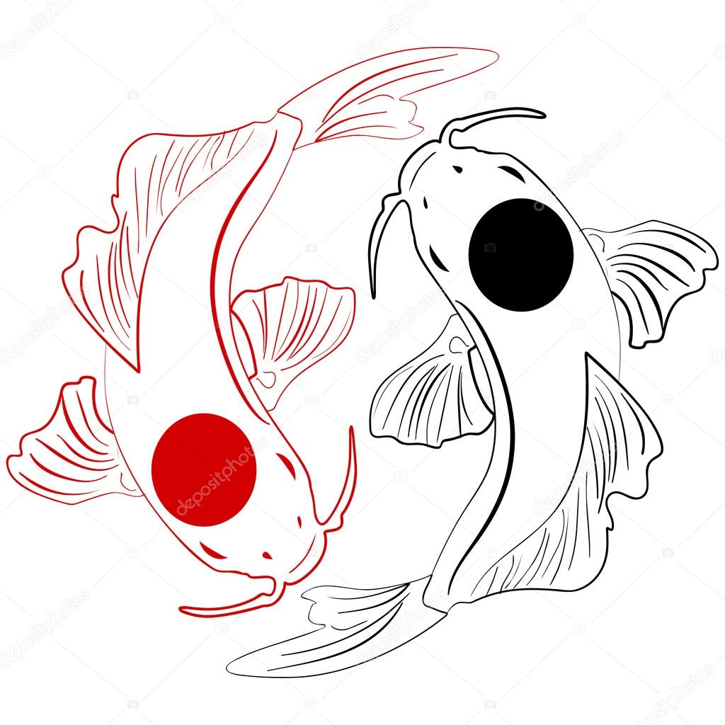 1024x1024 Pisces. Koi Fish. Chinese Carps Hand Drawn Doodle Stock Vector