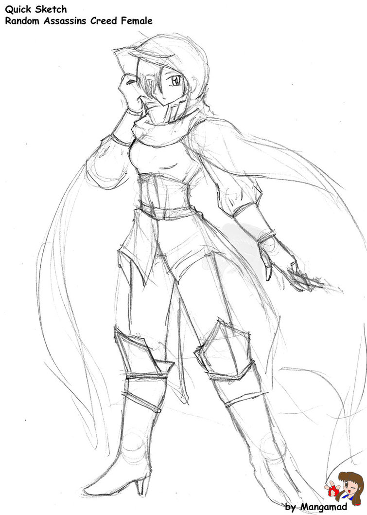 755x1058 Assassins Creed Female Sketch By Mangamad