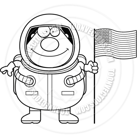 460x460 Cartoon Astronaut Usa Flag (Black And White Line Art) By Cory