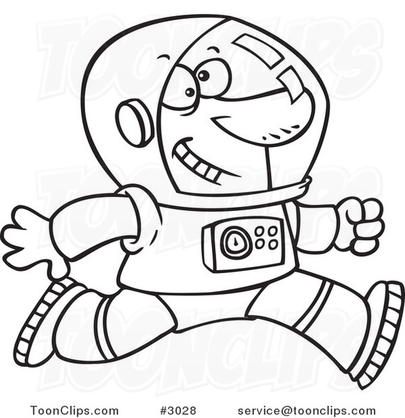 581x600 Cartoon Black And White Line Drawing Of A Running Astronaut