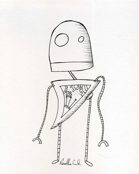 570x714 Original Pen Drawing Of An Asymmetrical Robot. 8 X 10