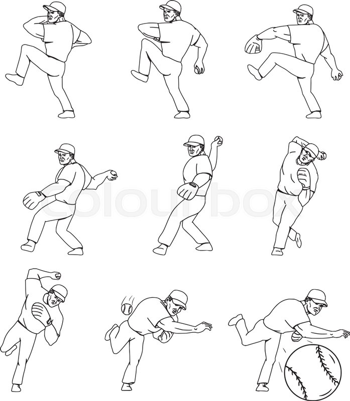 697x800 Collection Set Of Illustrations Of An Athlete Working Out Hitting