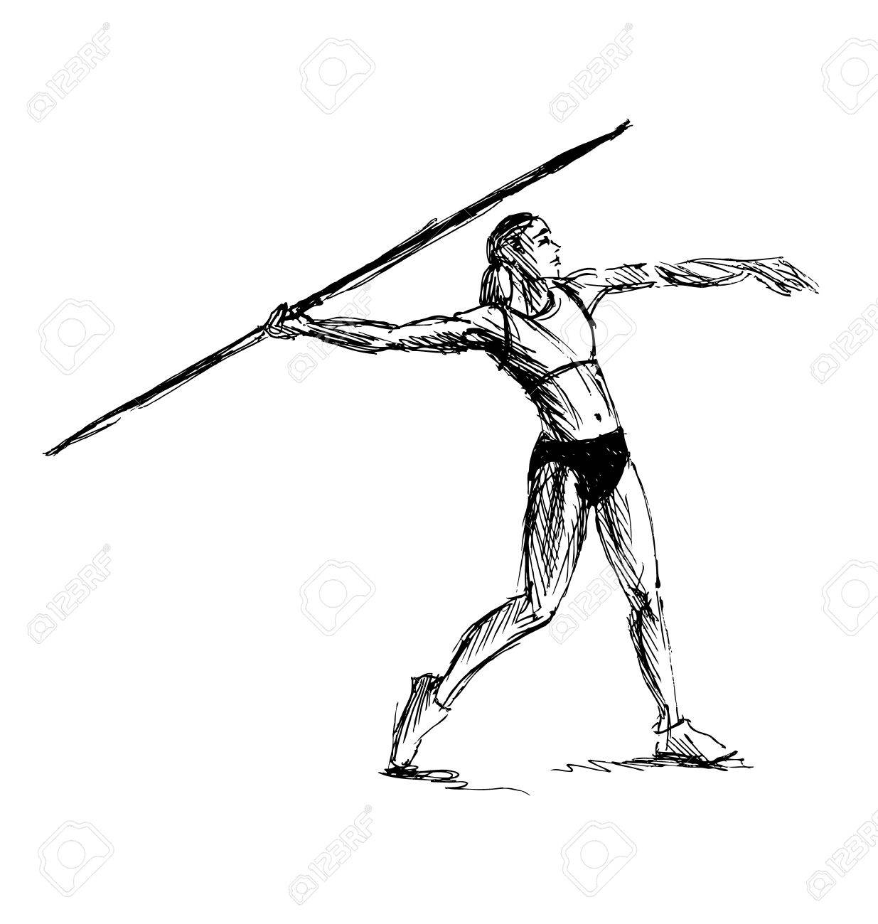 1235x1300 Hand Sketch Athlete Throwing A Javelin Illustration Royalty Free