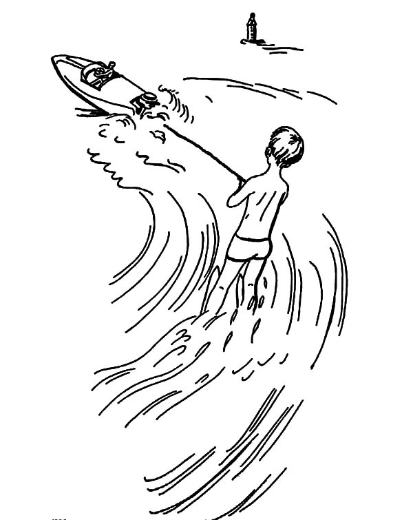 600x755 Water Skiing Athlete Pull By A Boat Coloring Pages Batch Coloring