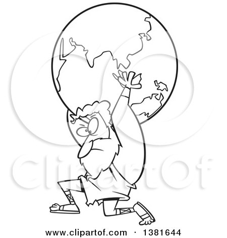 450x470 Clipart Of A Cartoon Black And White Greek God, Atlas, Carrying