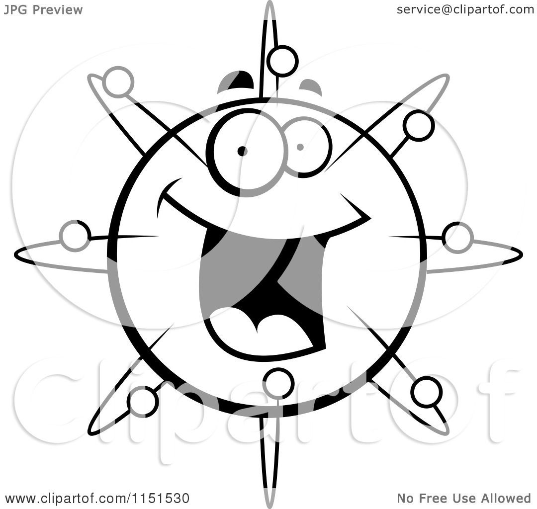 1080x1024 Cartoon Clipart Of A Black And White Happy Smiling Atom Face