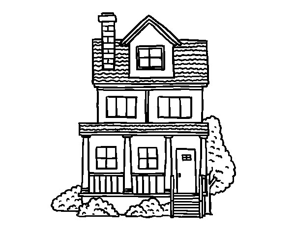 600x470 Two Story House With Attic Coloring Page