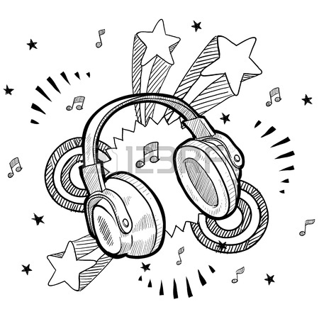 450x450 Doodle Style Audio Headphones Illustration With Retro 1970s Pop