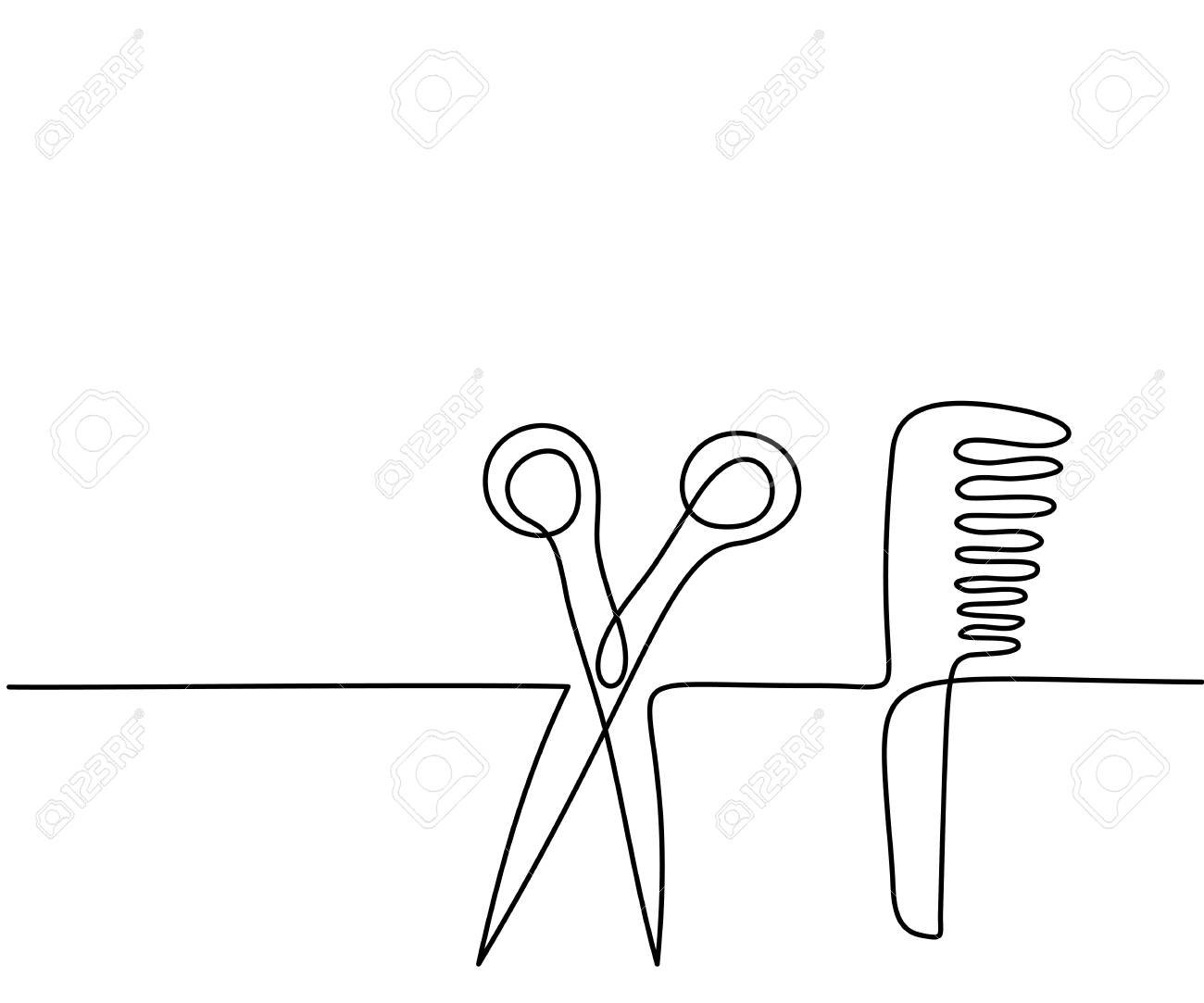 1300x1083 Scissors And Comb Business Icon. Continuous Thin Line Drawing