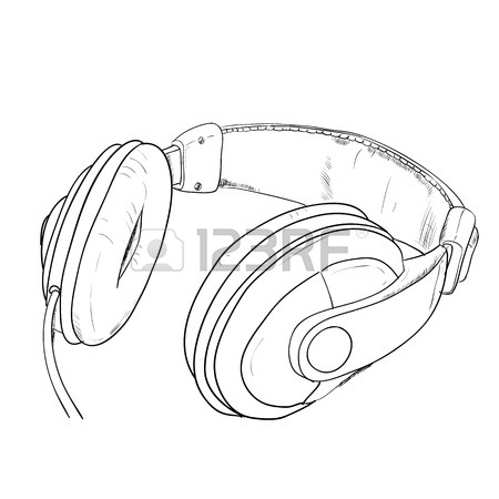 450x450 Vector Sketch Of Headphones. Hand Draw Illustration. Royalty Free