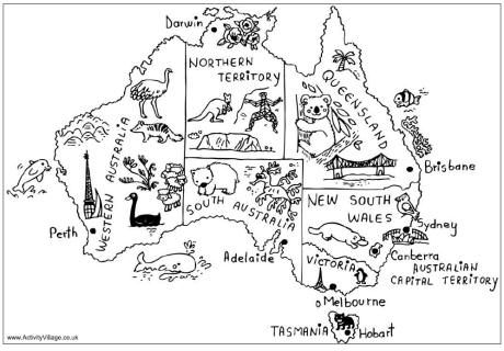 460x320 Australia Map Colouring Page School