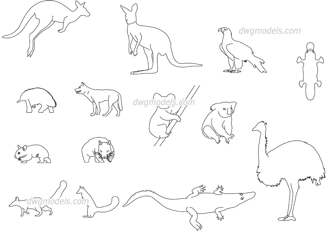 1080x760 Australian Animals Cad Blocks Free Download, Autocad Drawings