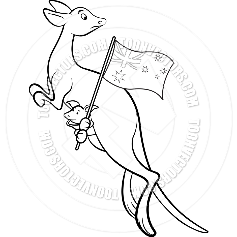940x940 Cartoon Kangaroo With Australian Flag By Lal Perera Toon Vectors
