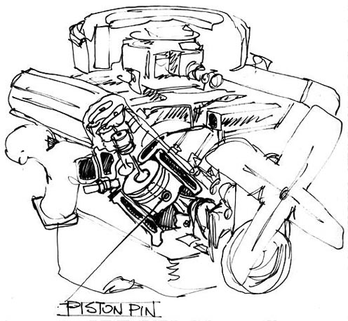 496x457 Engine Piston Pin Sketch Randal Birkey Illustration