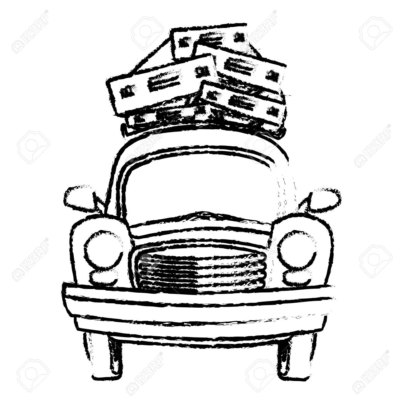1300x1300 Sketch Vintage Car With Suitcases On Top Traveling Concept Royalty