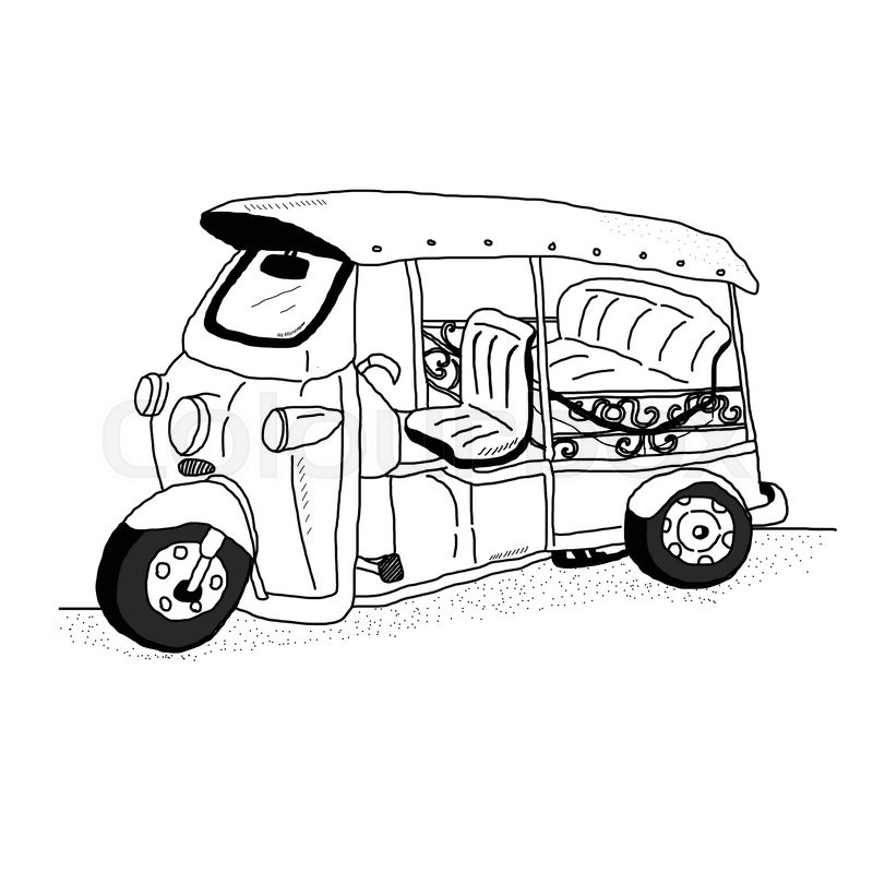 800x800 Traditional Thailand's Taxi Name Is Tuk Tuk Freehand Draw Vector
