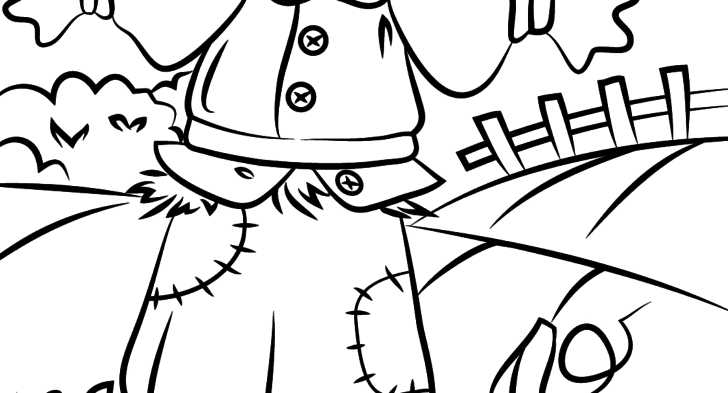 728x393 Fall Scene Coloring Pages Autumn Scene With Scarecrow Coloring