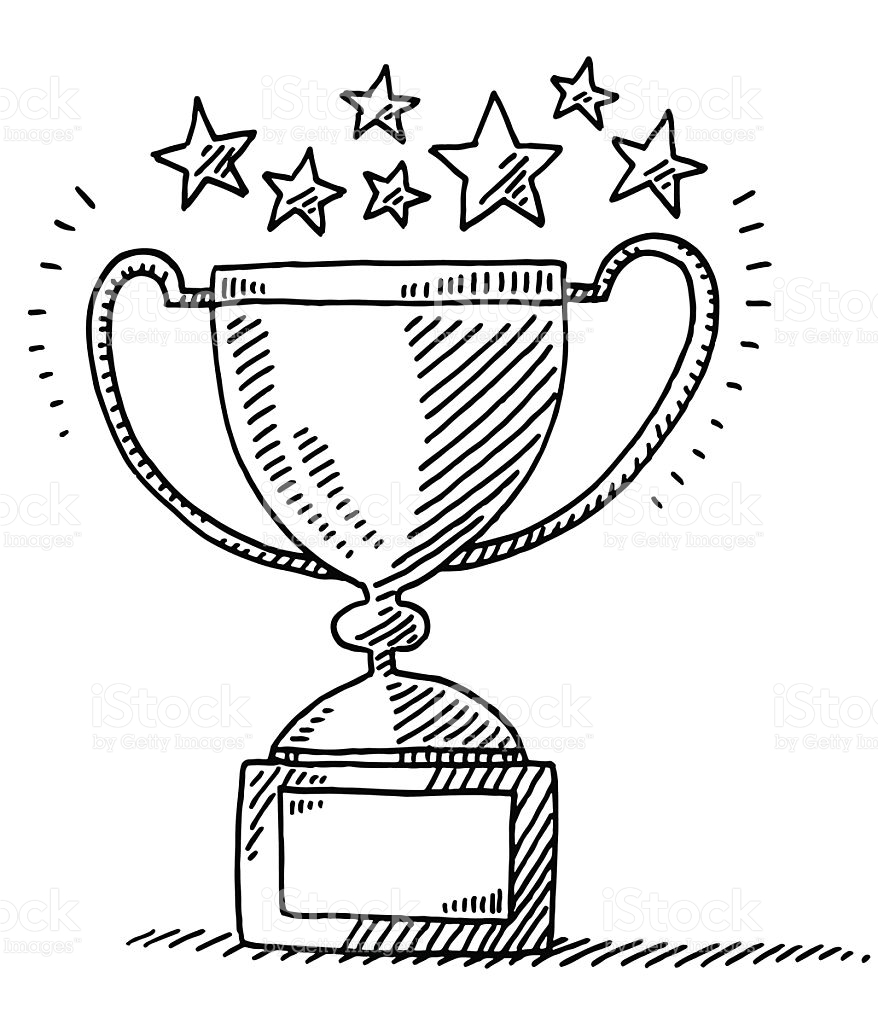 878x1024 Hand Drawn Vector Drawing Of An Achievement Trophy And Stars